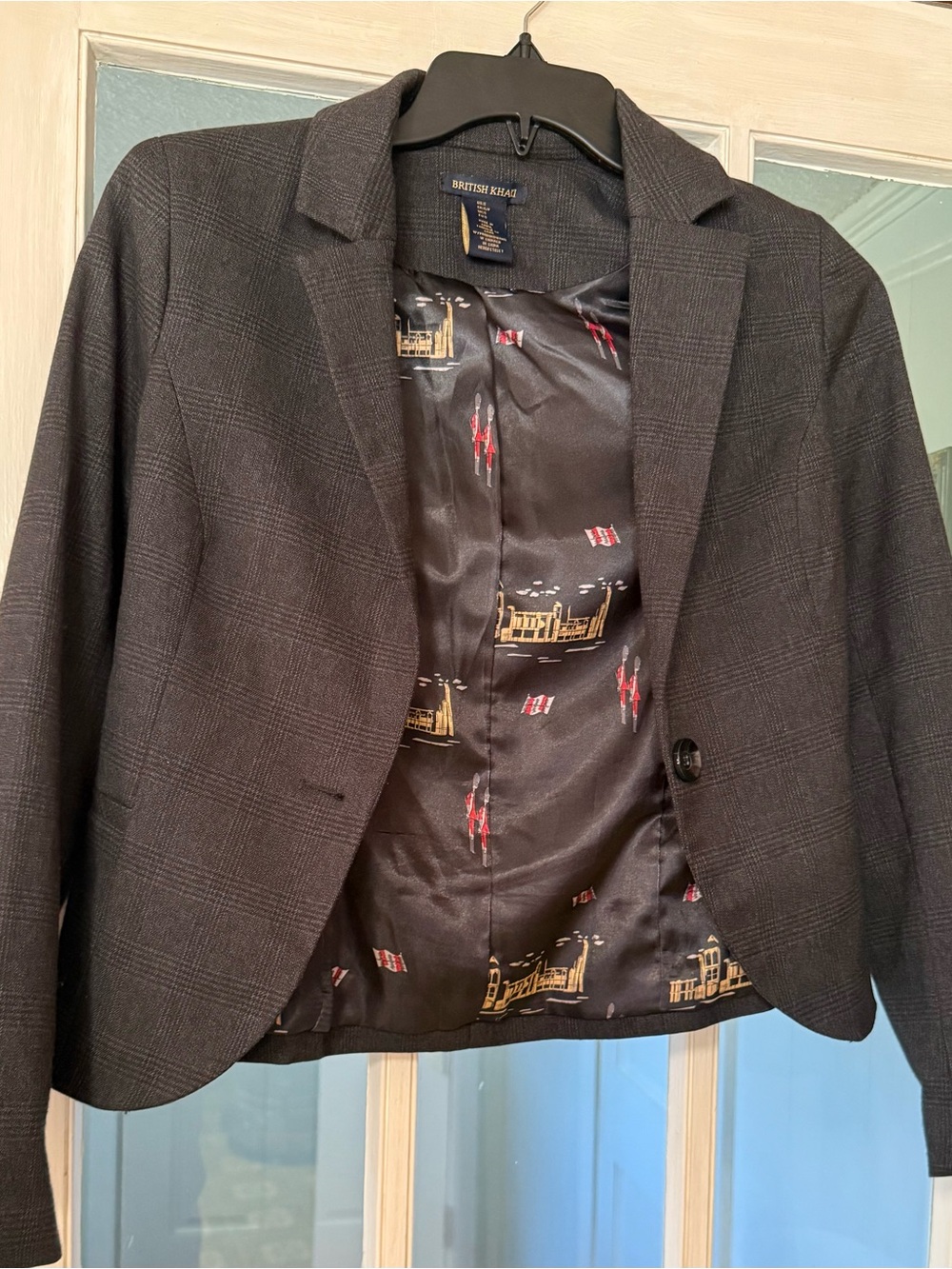 British Khaki Women's Dark Charcoal Plaid Blazer